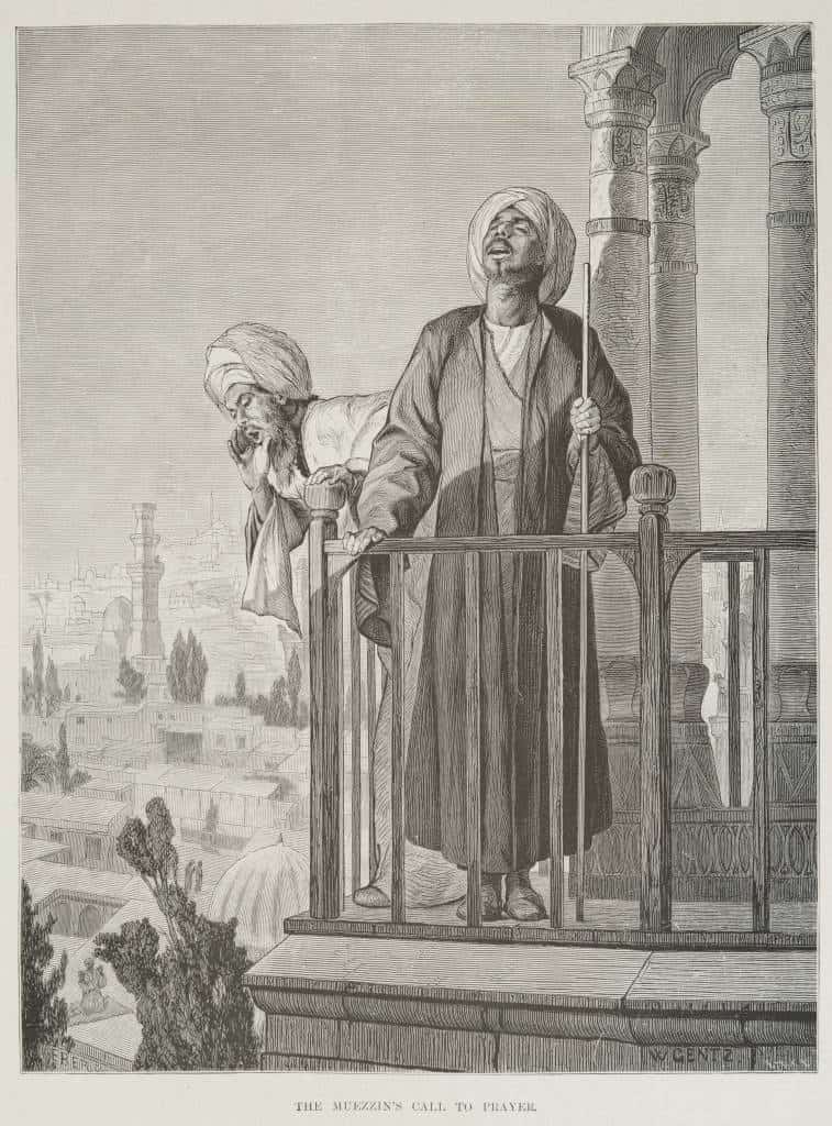 Un muezzen appelle à la prière adhan à partir d'un minaret